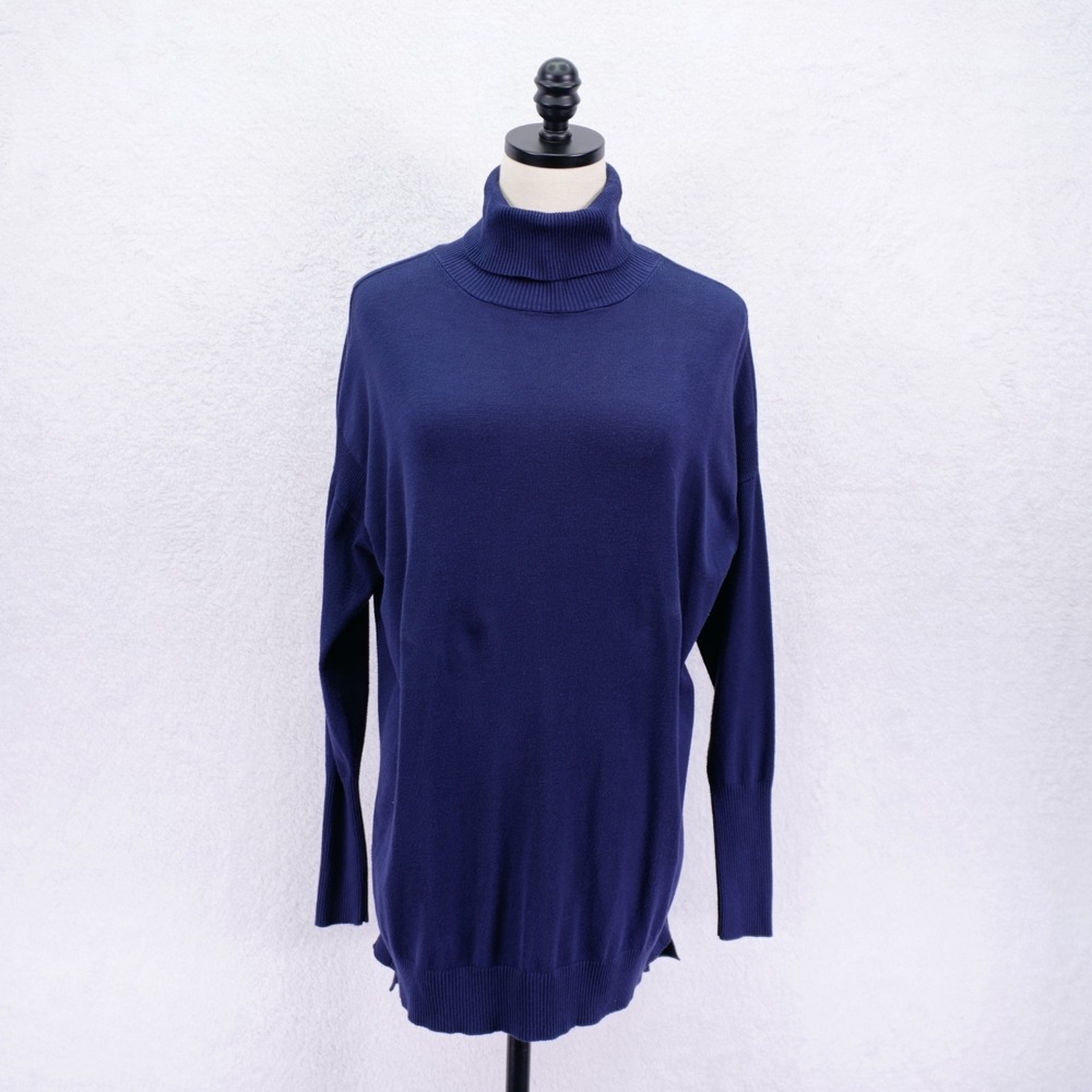 Cato -Small- Navy Turtle Neck Knit Sweater Top‎ Ribbed Rayon Nylon Long Sleeve